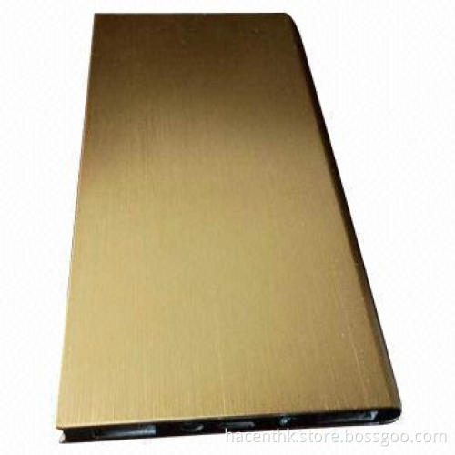 Gold Color Super Slim Power Bank with Dual-USB Like iPhone 5, Sized 135 x 75 x 9.8mm